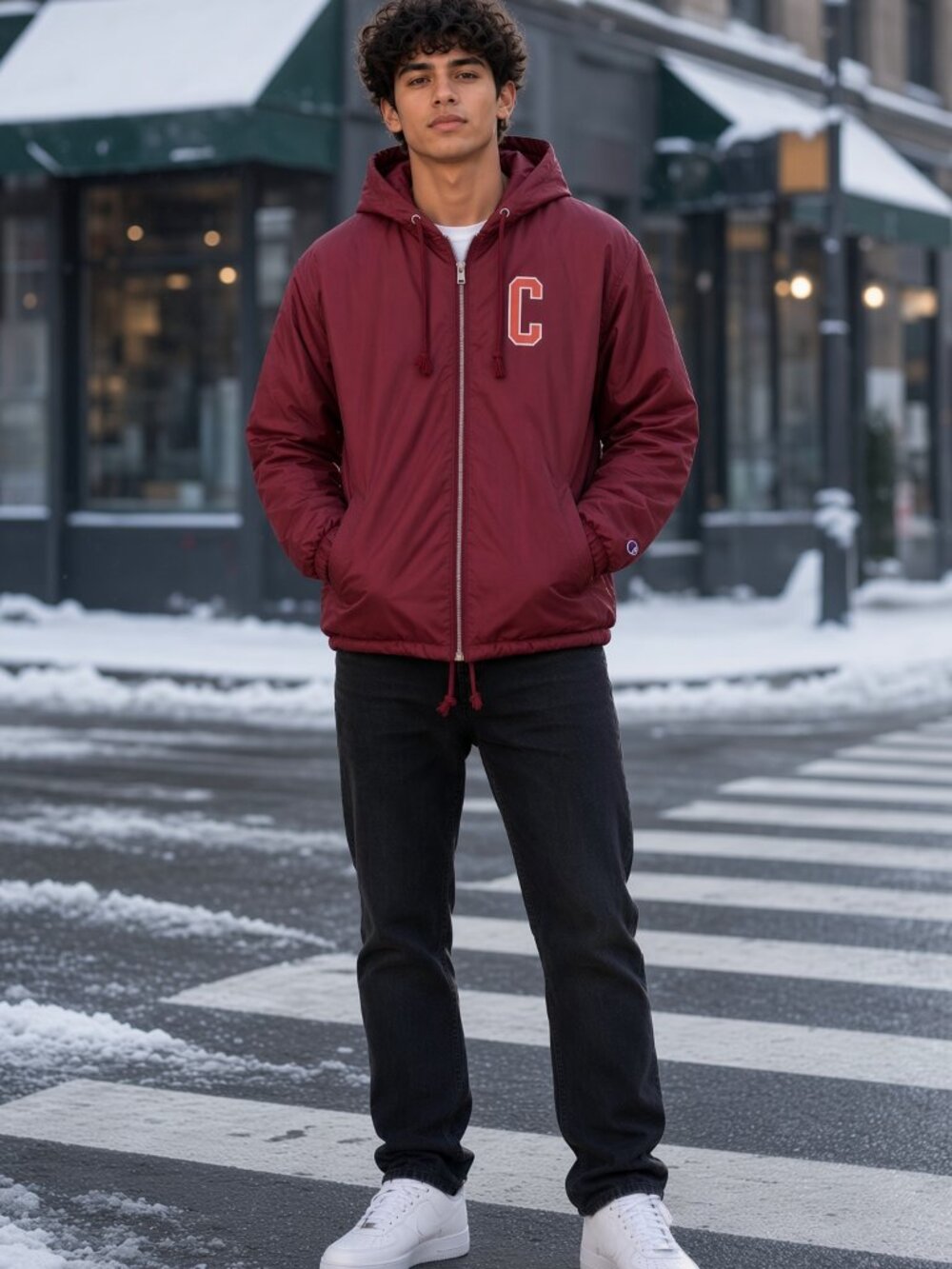 Champion Men Red Hooded Lightweight Puffer Down Winter Jacket Coat US XS